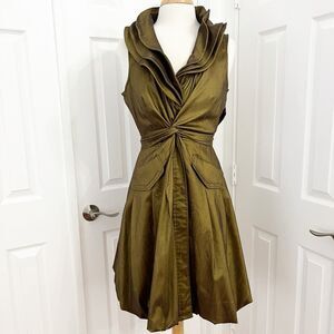 Samuel Dong Triple Collar Sleeveless Bubble Dress Large NWT Metallic Olive